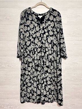 J. Jill Black Floral Midi Dress with Ivory Print NWT MSRP $99